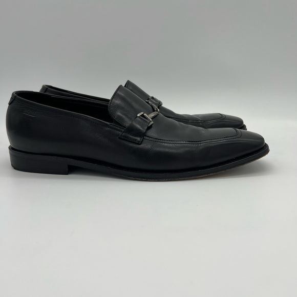 HUGO BOSS Men’s Black Leather Bit Loafers Slip-On Dress Shoes Size 10 Us - Picture 1 of 11